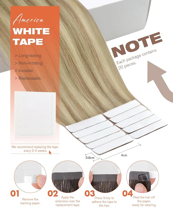 Sunny Hair Tape in Hair Extensions Real Human Hair Invisible Remy Hair Extensions Tape ins for Women Dark Blonde Highlights Light Blonde 22 inch 20Pcs 50G