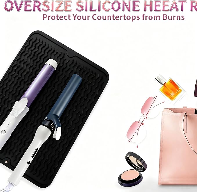2 Pack Heat Mat for Curling Iron, Oversize Silicone Resistant Mat for Hair Tools, Hot Pad for Hair Straightener, Flat Irons and Hot Hair Styling Tools Home Travel Gym Salon (15.7" x 11.8")