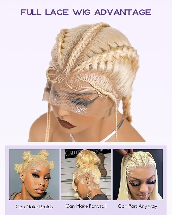 Real Full Lace Human Hair Wigs 613 Lace Front Wig Human Hair 180 Density Body Wave HD Full Lace Blonde Wig Plucked Bleached Knots Breathable Full Scalp Wig for Women 28Inch