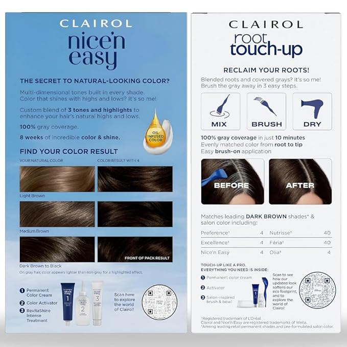 Clairol Nice'n Easy 4 Dark Brown Permanent Hair Dye & Root Touch-Up Multi-Pack Bundle