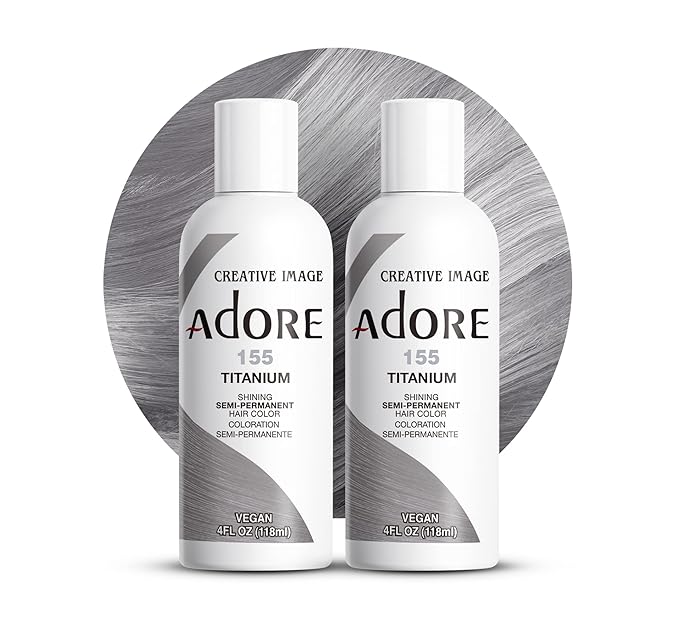 Adore Semi Permanent Hair Color (155 Titanium) | Vegan & Cruelty-Free Gray Hair Dye | No Ammonia, No Peroxide, No Alcohol | 4 Fl Oz Each (Pack of 2)