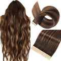 Tape in Hair Extensions Human Hair Dark Brown to Mixed Chestnut Brown 22 Inch 20Pcs Tape Ins for Women Straight Invisible Seamless Remy