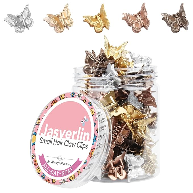 Mini Butterfly Hair Clips for Girls Kids Women - Y2K Small Tiny Cute Hair Accessories Non-Slip Claws Clip - 90S Silver Gold Brown Color 50 pcs (Metallic Harmony)