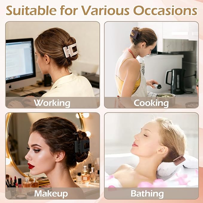 French Flat Hair Clips for Women 6pcs Hair Claw Clips for Thick or Thin Hair Matte Claw Clips for Girls Barrettes Non-Slip Strong Hold Hair Accessories for Women (Brown Scarlet)