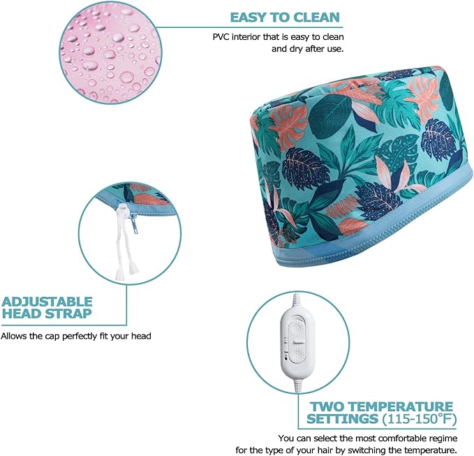 VICARKO Hair Steamer Thermal Heat Cap 𝐄𝐱𝐭𝐞𝐧𝐝𝐞𝐝 𝐂𝐨𝐫𝐝 Deep Conditioning Natural Black Hair Scalp Treatment Spa Hot Head Care Electric for Home Use