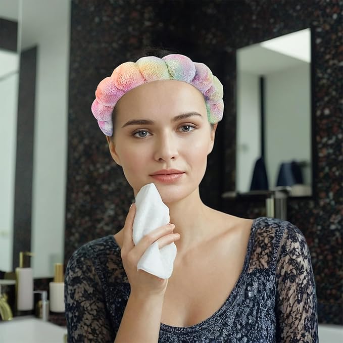 7 Pcs Spa Set, Facial Headband and Wristband Set, Skincare Accessories, College Style Girl Idea Gifts, Hair Accessories for Women and Girls（Tie Dye Colourful ）