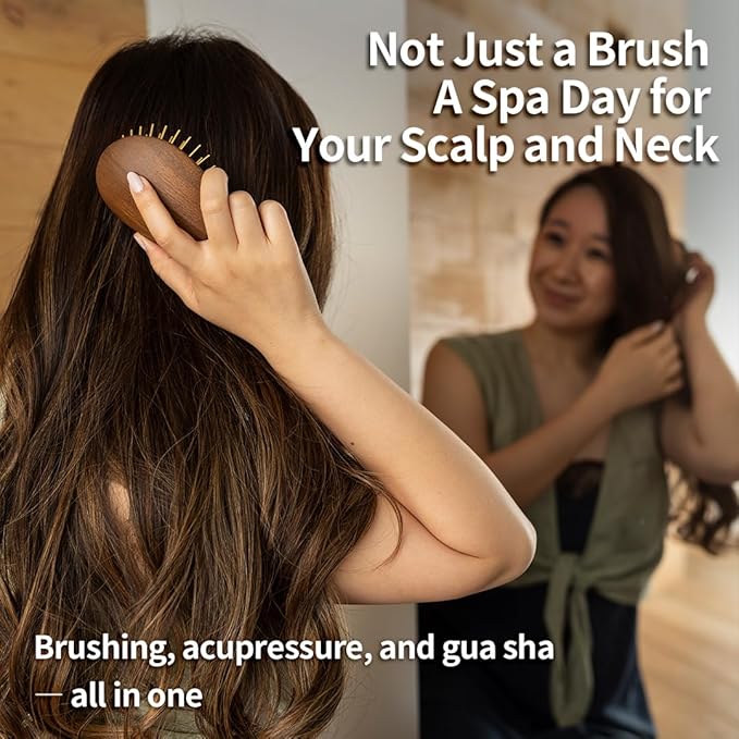 Uffy Acubrusher – 24K Gold-Plated Gua Sha Hair Brush - Ergonomic Scalp Massager for Dandruff & Hair Growth, Suitable for All Hair Types - Ideal Gift Choice in Sky Blue