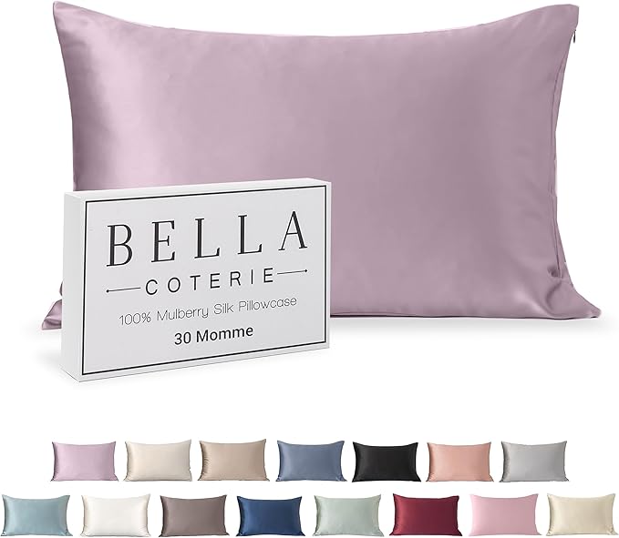 Bella Coterie Luxury Silk Pillowcase for Hair and Skin | 30 Momme | 100% Pure 6A Mulberry Silk | Super Soft | Perfectly Plush [Queen, Lilac]