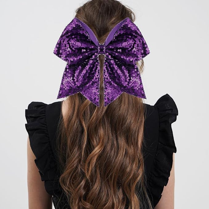 Large Big 7 Inch Glitter Bow Clip Sequin Bling Party Hair Accessories for Women Teens Girls Kids 3 Pcs (Blue, Purple, Black)