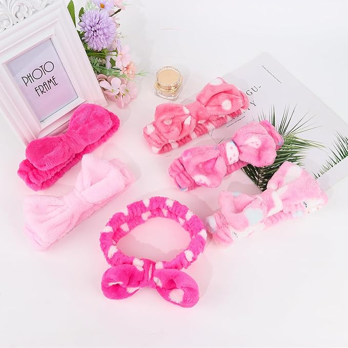Casoty 6 Pcs Spa Headbands, Hair Holder for Washing Face, Soft Coral Fleece Facewash Headband, Bow Hair Bands, Beauty Headbands for Face Washing Shower Skin Care Yoga