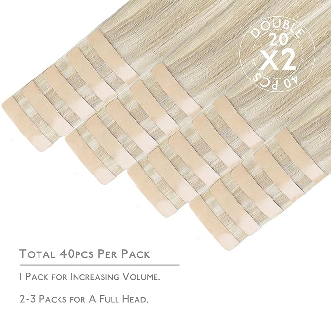 WENNALIFE Tape in Hair Extensions Human Hair, 40pcs 100g 16 inch Hair Extensions Real Human