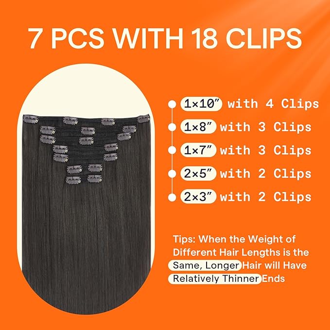 Full Shine Invisible Clip in Hair Extensions Human Hair Soft Black Real Human Hair Extensions Clip ins 12 Inch 95 G 7 Pcs