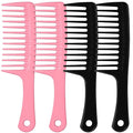 MODENGKONGJIAN 4PCS Wide Tooth Comb, Large Hair Detangling Comb Styling Comb for Curly, Wet, Long Hair with Handgrip (Black & Pink)