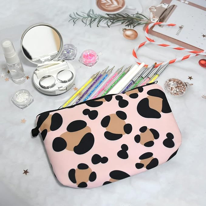 2 Pcs Cosmetic Bag for Women Small Make Up Bag Waterproof Travel Toiletries Pouch with Zipper for Organizing Small Items, Gift Bags for Birthday Christmas(Leopard Print)