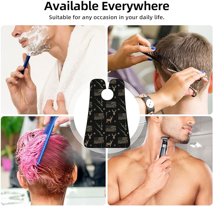 Waterproof Beard Trimming Bib, Non-Stick Hair Catcher for Men Shaving, Grooming Apron for Husband Dad, Hunting Deer Camo Camouflage American Flag Black Shave Bib