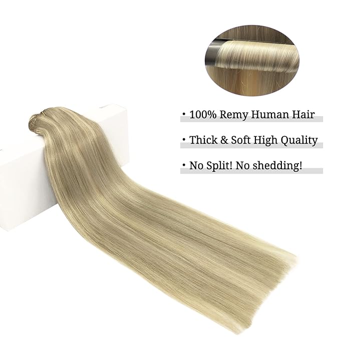 DOORES Hair Extensions Real Human Hair, Light Blonde Highlighted Golden Blonde 150g 9pcs 16 Inch, Remy Hair Extensions Clip in Human Hair Extensions For Women Clip in Straight Thick Hair Extensions