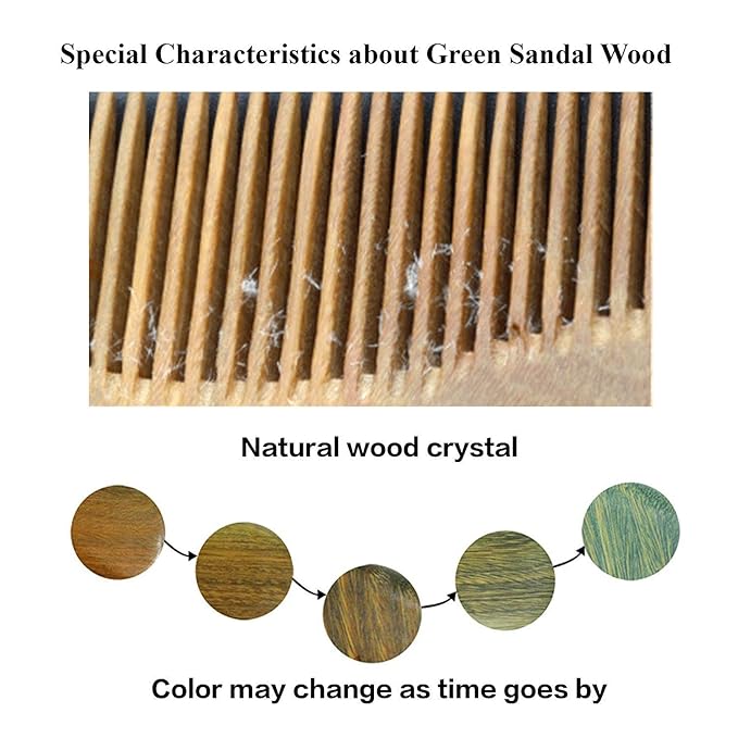 Onedor Handmade Green Sandalwood Buffalo Horn Wide Tooth Hair Combs - Anti-Static Scented Wooden Detangler Combs