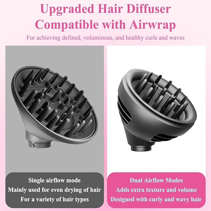 Wave Curl Diffuser for Dyson Airwrap – Dome and Diffuse Modes for Curl Wave Hair, Hair Diffuser Attachment Compatible with Airwrap Styler HS01/05