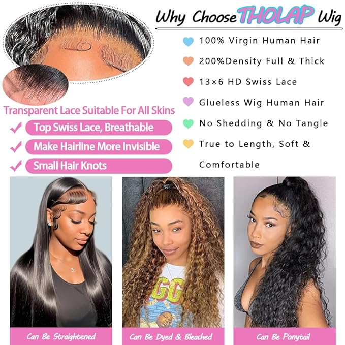 18 Inch 13x6 Deep Wave Lace Front Wigs Human Hair 200 Density 13x6 HD Lace Front Wigs Human Hair Pre Plucked Deep Curly Glueless Wig 100% Virgin Human Hair Lace Front Wigs for Women