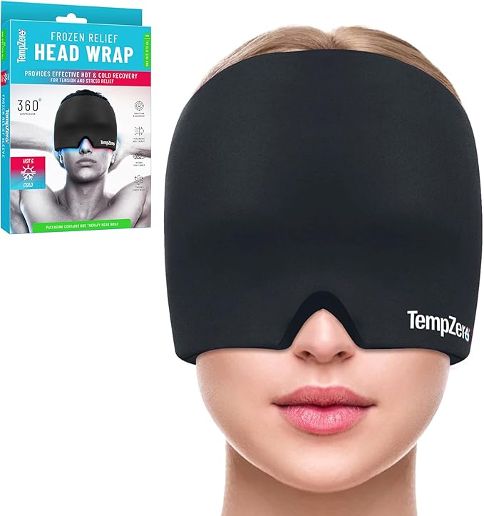 TEMP ZERO Migraine Relief Cold Cap, 360 Compression, Hot & Cold Recovery, Hangover Headache Cap, Tension & Stress Relief, Long-Lasting