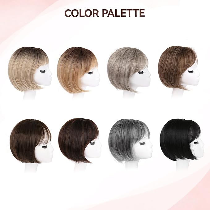 LEEONS Hair Toppers for Women with Bangs Short Bob Synthetic Pieces for Thinning Hair Side Part (Black)
