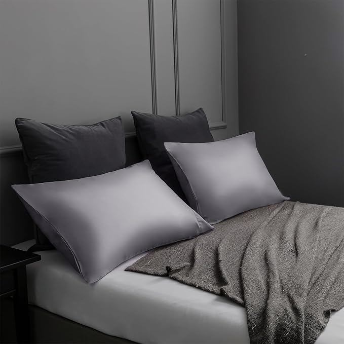 TELUS Pillow Cases Queen Size 2 Pack, Bamboo Rayon & Lyocell Pillowcase with Envelope Closure, Cooling Breathable Pillow Cover for Hot Sleeper & Night Sweats, 20x30 inch, Deep Grey