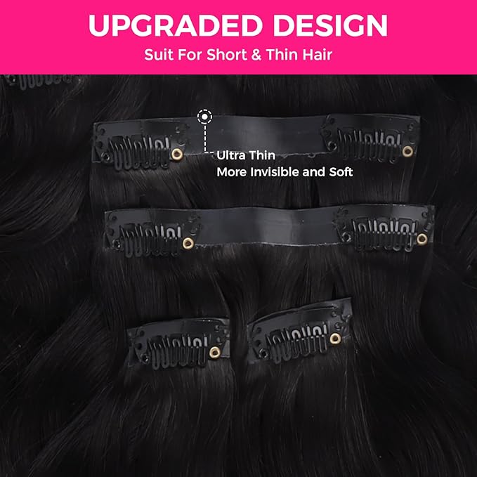 Lashey Seamless Clip in Hair Extensions Human Hair 130g 9pcs 14 Inch Body Wave #1 Jet Black Clip in Hair Extension for Women Natural Hair Extensions