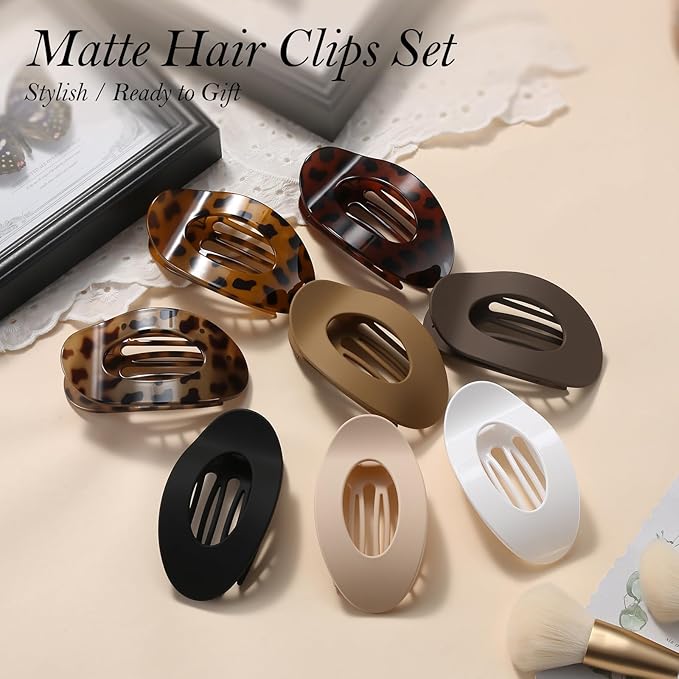 Upgraded 8 Pack French Flat Hair Clips for Women Girls, Matte Lay Flat Claw Clips, Large No-Slip Claw clips for Thick & Thin Hair, Strong Hold Styling Barrettes Accessories for Daily Styling