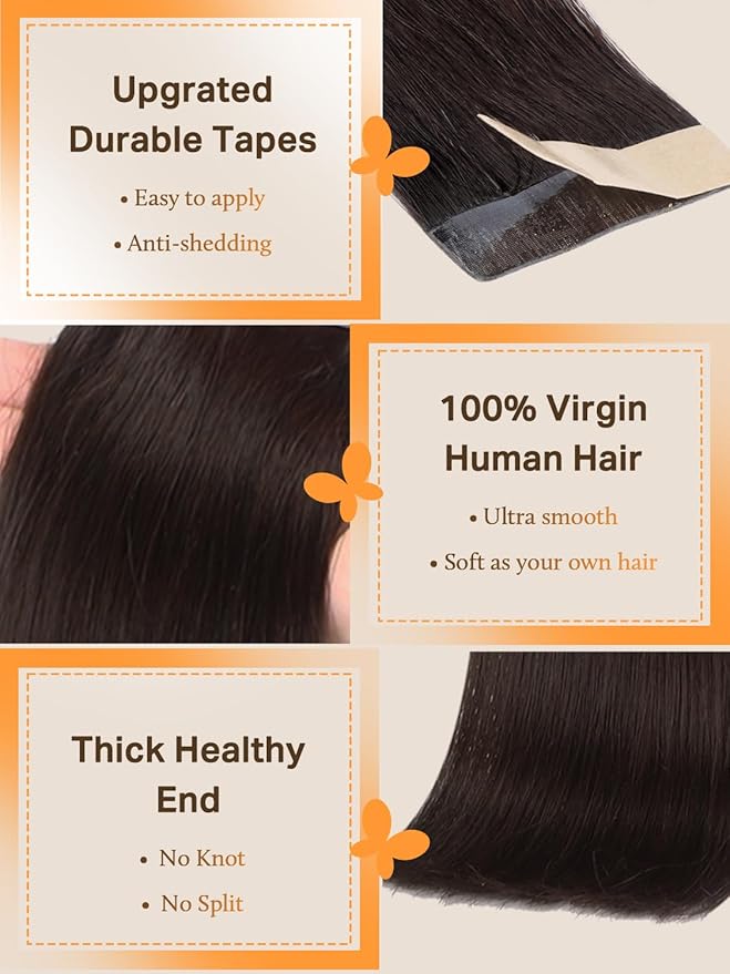 DOORES Tape in Hair Extensions, Dark Brown 30g 10pcs 22 Inch, Real Human Hair Extensions Tape in Natural Hair Extensions Real Hair tape in hair extensions real human hair