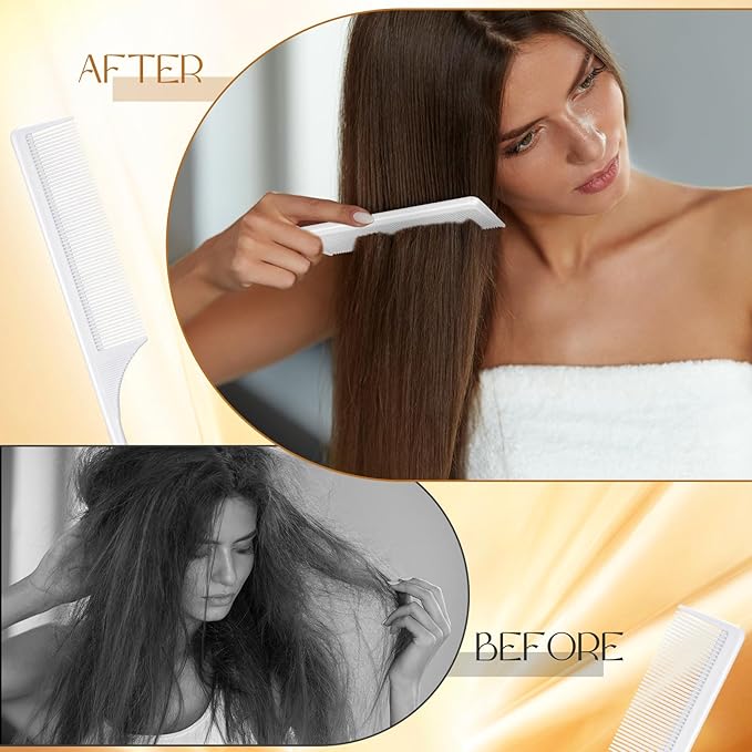 Leinuosen 3 Pack Rat Tail Combs Fine Tooth Parting Tip for Women Carbon Fiber Heat Resistant Anti Static Teasing for Back Combing Root Teasing Adding Volume Evening Styling(White)