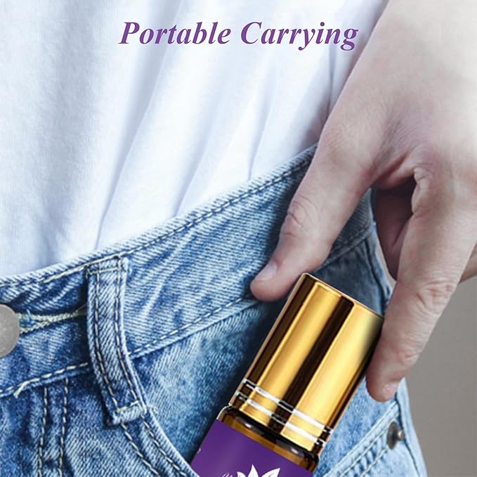 Lavender Essential Oil Roll On for Bedtime & Relaxation, Pre-Diluted with Lavender Oil, Calming Aromatherapy for Pillow, Pulse Points, Skin & Massage, Portable 10mL Rollerball