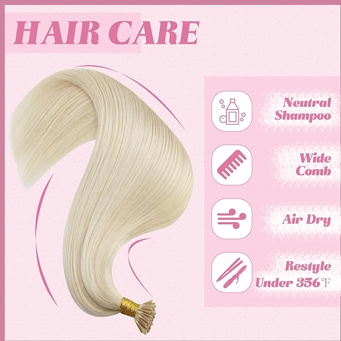 YoungSee I Tip Hair Extensions Human Hair Blonde Itip Human Hair Extensions Platinum Blonde 14 Inch 80s 50g Itip Hair Extension for Women I-Tip Extension Natural Looking