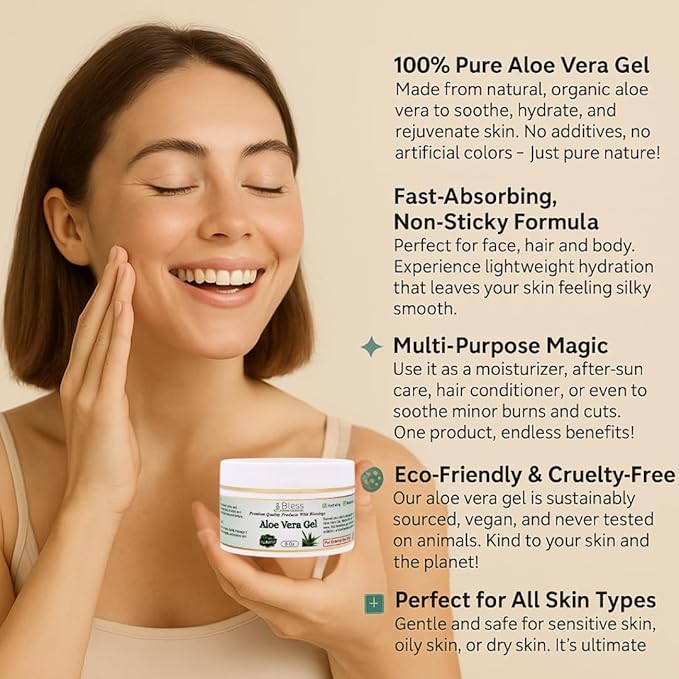 Bless International-Organic-Aloe-Vera-Gel 96%-Pure-Freshly-Made-Within-12-Hours-Of-Harvest Perfect-For-Face-Body-Scalp-&-Hair-Hydration Soothing-Moisturizer-For-Sunburn-And-After-Sun-Care-8-oz