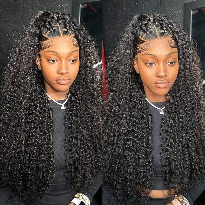 28 Inch Deep Wave Lace Front Wigs Human Hair 250% Density 13x6 HD Transparent Lace Frontal Wigs Human Hair Curly Wigs for Women Pre Plucked with Baby Hair Natural Color