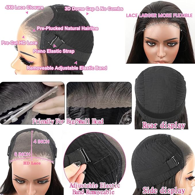 180% Density glueless wig 14 Inch bob wig human hair 4x6 HD Transparent glueless wigs human hair pre plucked pre cut Lace Front Wigs Human Hair for Women