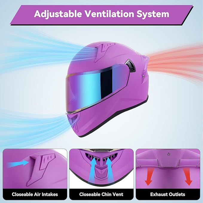 Full Face Motorcycle Helmets for Adult Men Women, DOT Approved Street Bike Racing Helmet Dual Visor Quick Release Buckle, Motorbike ADV Moped Helmet with Extra Clear Visor