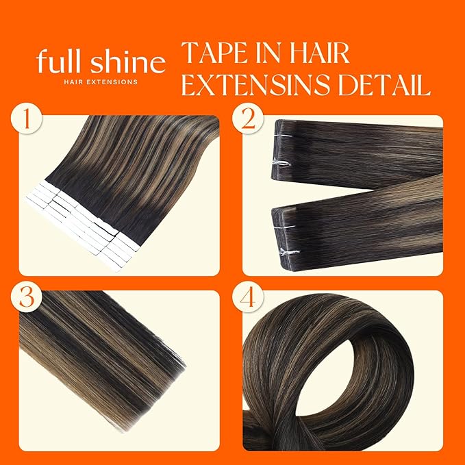 Full Shine Brown Hair Extensions Tape in Double Sided Weft 22 Inch Color 2 Fading to 8 Highlight 2 Darkest Brown Injected Invisible Tape in Hair Extensions Human Hair 20Pcs 50Grams for Casual Outings