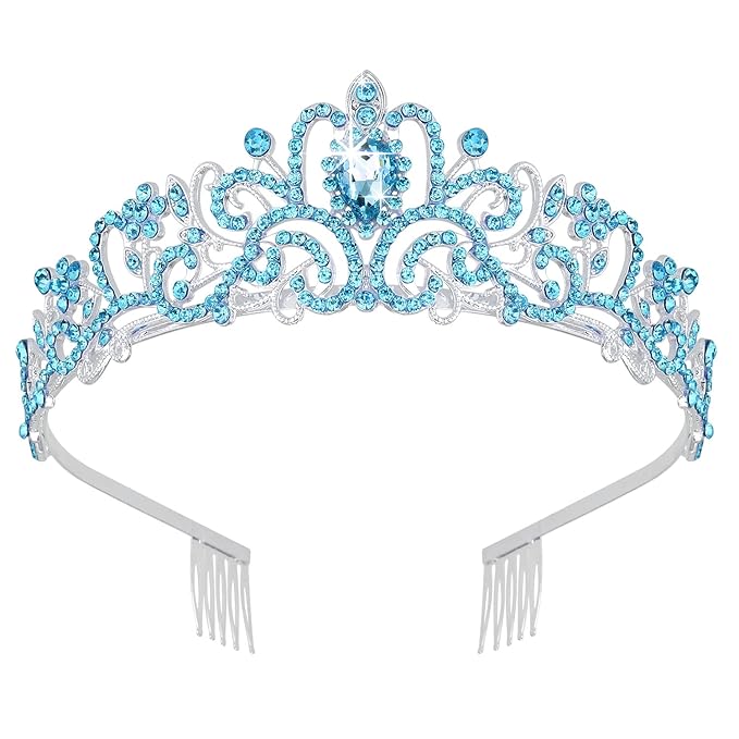 Didder Silver Tiara Crowns for Women - Girls' Elegant Combs and Blue Crystal Princess Crowns for Birthdays, Bridal, Prom and Parties