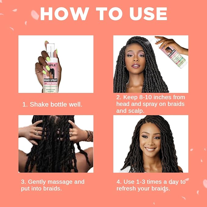 6.8 fl oz Braid Spray Rose Mint for Dreads, Dreadlocks, Locks Spray Rose Water for Itchy Scalp, Shine & Lightweight for Dull Hair Twists, Cornrows, Box Braids Moisturizer