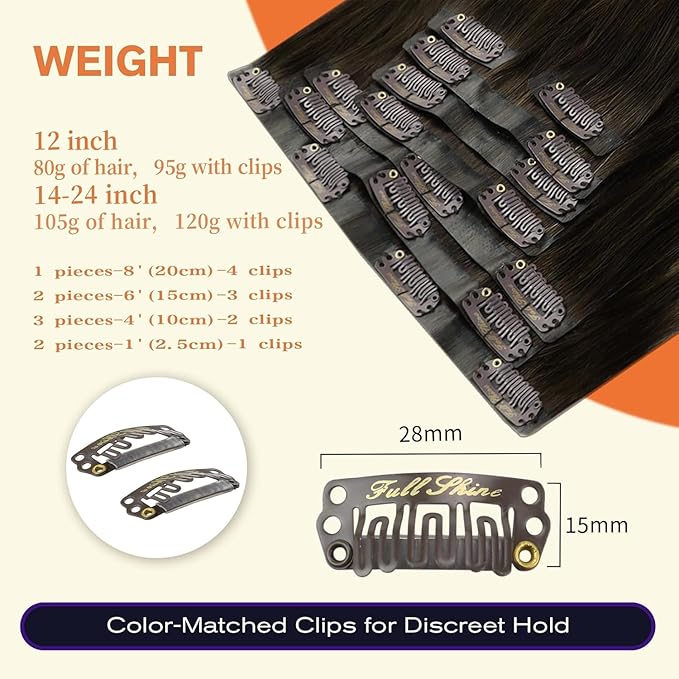 Full Shine Human Clip in Hair Extensions Balayage Seamless Clip in Hair Extensions Ombre Dark to Platinum Blonde Seamless Extension Clip ins Add Volume 18 Inch 8 PCS 120G