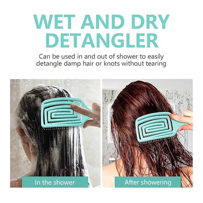 Detangling Brush, Dry and Wet Vented Detangler Hair Brush for Women and Men, Professional Paddle Curved Styling Hairbrush for Straight/Curly/Thick/Long/Wavy/Damaged Hair, Green