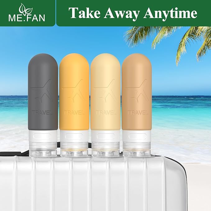 ME.FAN Travel Bottles for Toiletries, TSA Approved 3oz Travel Size Containers, Silicone Squeezable Portable Split Bottle, Travel Accessories for Conditioner, Shampoo, Lotion- 4 Pack Gery