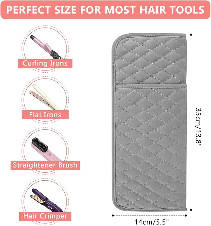 Heat Resistant Hair Tools Organizer Bag Portable Travel Storage Cover Pouch for Hair Straighteners, Curling Irons, Flat Irons and Hot Styling Tools(13.8" x 5.5")