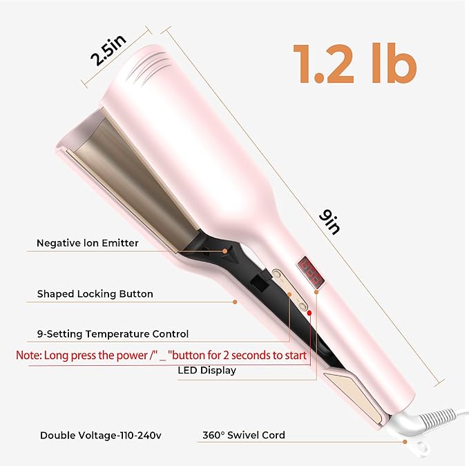 MINI Curling Iron Hair Crimper Waver, Beach Waves Curling Wand, Waver Hair Tool, Double Voltage, Easy to Use, Pink, 1.25 Inch