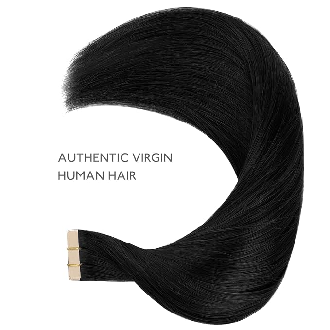 WENNALIFE Tape in Hair Extensions Human Hair Jet Black Tape in Extensions, 10pcs 25g 16 inch Remy Invisible Tape Ins Straight Colored Soft Real Human Hair Tape in Extensions Refill Set Extensions