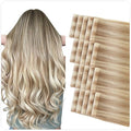 SUYYA Invisible Tape in Hair Extensions Human Hair Seamless Injected Hand-Tied Pro Quality Virgin Human Hair Tape Ins Ash Blonde Highlighted Bleach Blonde 20PCS 40G/Pack Straight(16 inch #P18/613)