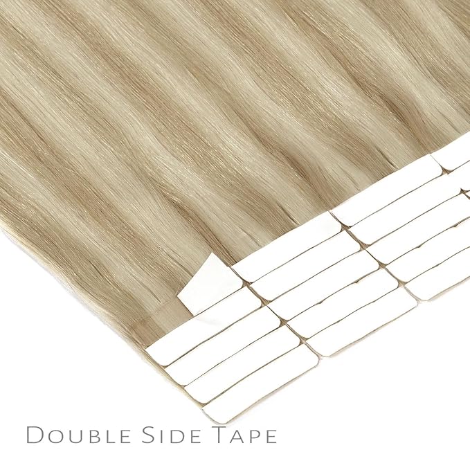 Lacer Hair Extensions Tape in Natural Highlight Skin Weft Real Virgin Hair Highlight Ash Blonde Mixed Light Blonde Color Double Side Remy Tape in Human Hair Extensions 50g 20pcs 22 Inch
