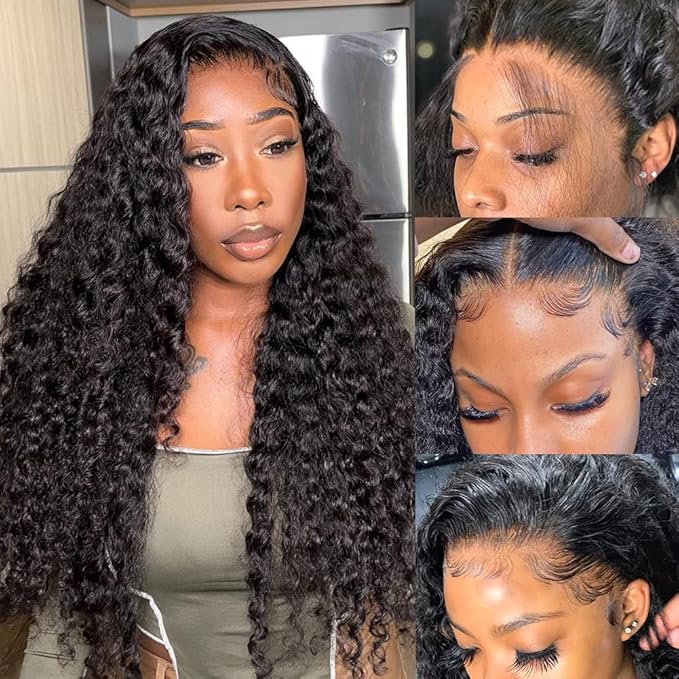 bangjazz 180% Density HD Lace Front Wigs Human Hair Deep Wave Wig 13x4 Lace Frontal Wigs Human Hair 22 Inch Curly Wigs for Black Women Pre Plucked Natural Hairline Natural Color