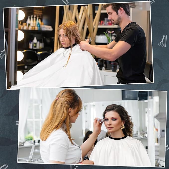 FEBSNOW Professional Hair Cutting Cape, 2 Pcs Hairdressing Barber Salon Cape with Closure Snap for Styling Coloring Hair Hair Cutting Cape Accessories, White