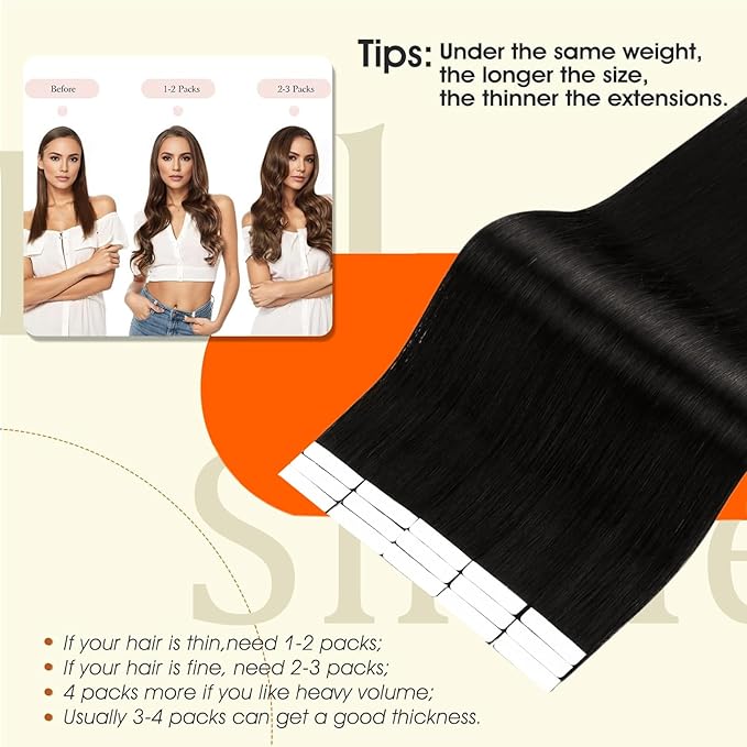 Full Shine Injected Tape In Hair Extensions Color 1B Black Tape in Extensions Real Human Hair Injection Seamless Skin Weft Double Sided Exension 22Inch 50G 20Pcs Long Straight for Wedding
